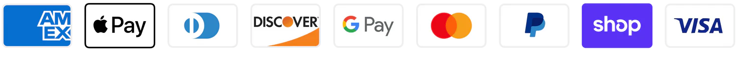 Accepted payment methods: Amex, Apple Pay, Diners Club, Discover, Google Pay, Mastercard, PayPal, Shop Pay, Visa